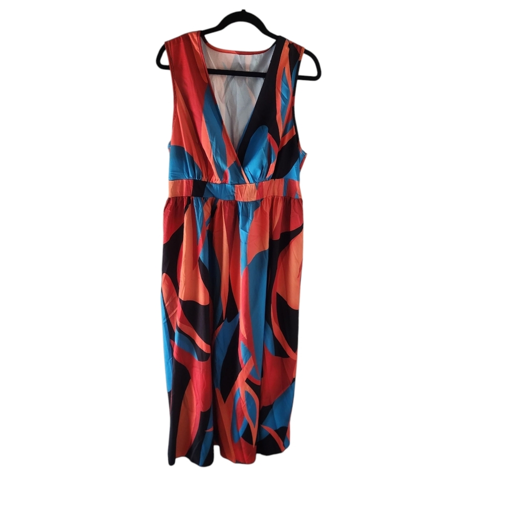 Orange, Blue, and Black SHEIN Curve 1XL Sleeveless Maxi Dress.